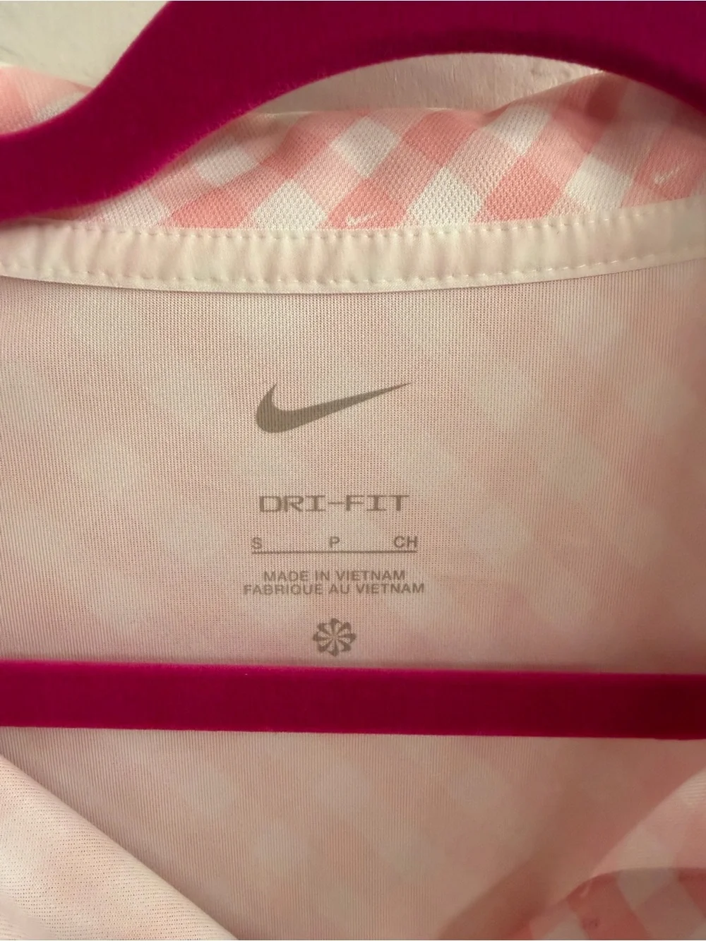 Nike Pink and White Gingham Dri-FIT Polo